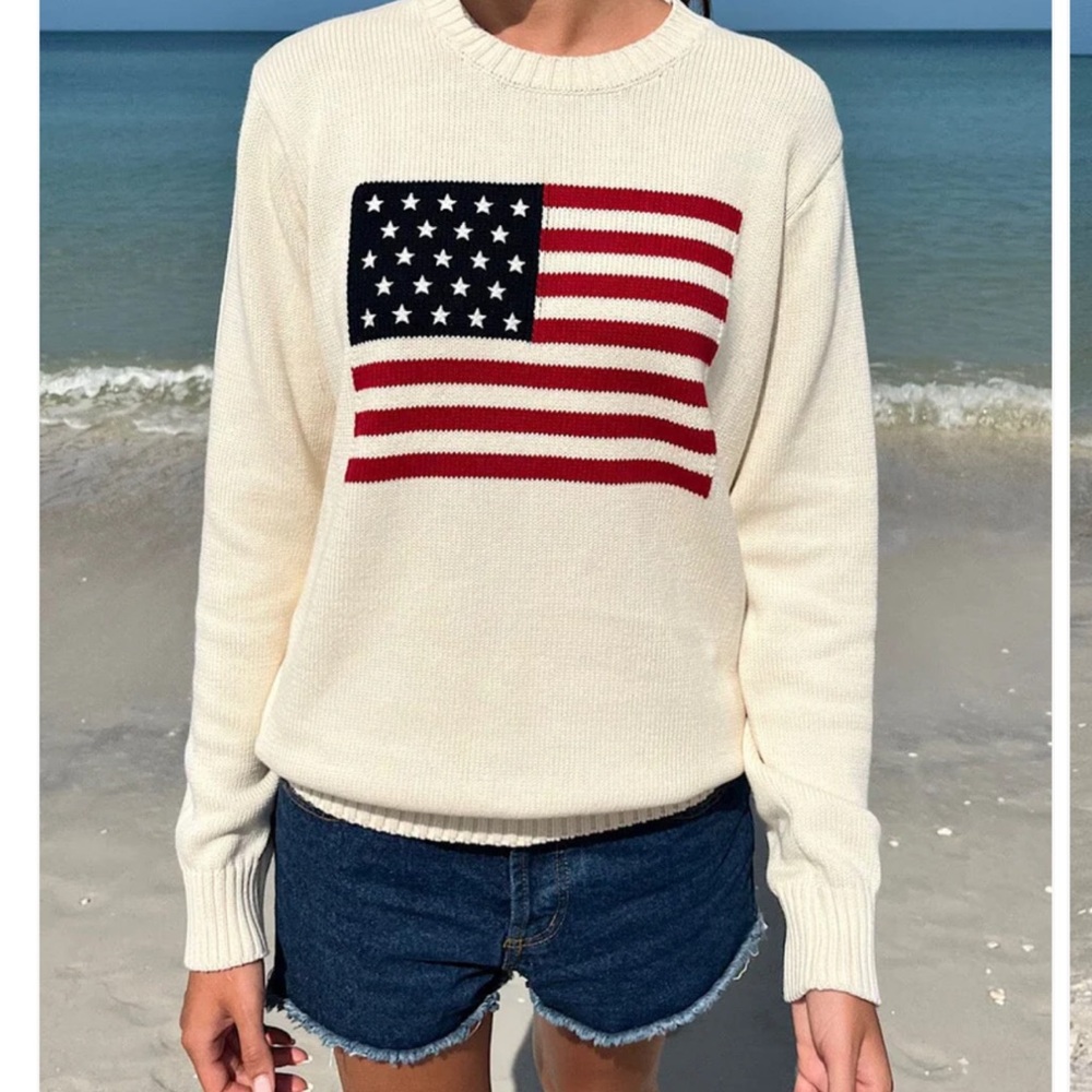 Brandy Melville Cream American Flag Sweater